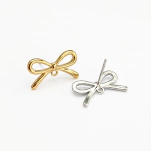 10pcs Coquette Bow Earring Studs 18k Gold or Platinum Plated Brass Ribbon Post with Loop Nickel Free DIY Jewelry Making Finding w/ Backs