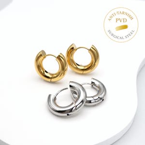 Chunky Hoop Earring, 4PCs+ Hypoallergenic Surgical Steel in Anti-tarnish 18K Gold PVD Plating, One-Click Comfortable Sleeper Earring