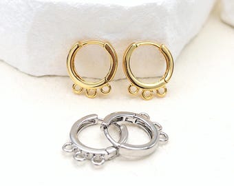10 aros de aro Huggie chapados en oro de 18 quilates y platino de 14 mm con tres anillas, conector para pendientes, anillo abierto, borlas bohemias, suministro para joyería