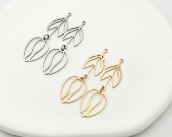 2-10pcs 48mm Waterproof 18K PVD Gold Hypoallergenic Stainless Steel Flower Charm, Elongated Botanical Pendant, Tarnish Free DIY Jewelry