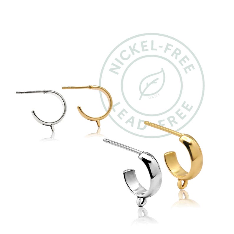 Nickel Lead-free C-Hoop Studs with Loop 18K Gold & Platinum