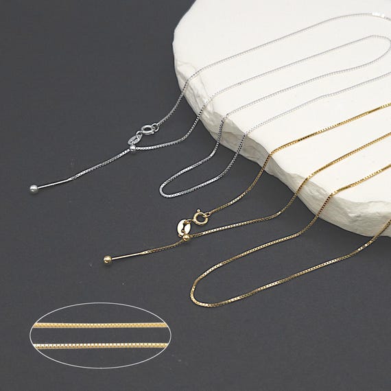 Adjustable Gold Plated 925 Sterling Silver Box Chain Necklace 0.9mm Threader Add a Bead Venetian Choker with Ball End DIY Minimalist Jewelry