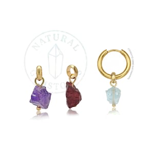 Birthstone Charms, Dainty Rough-Cut Gemstone Earring Dangles 8mm-10mm for Personalize Birthstone Jewelry, Healing Crystal Pendants