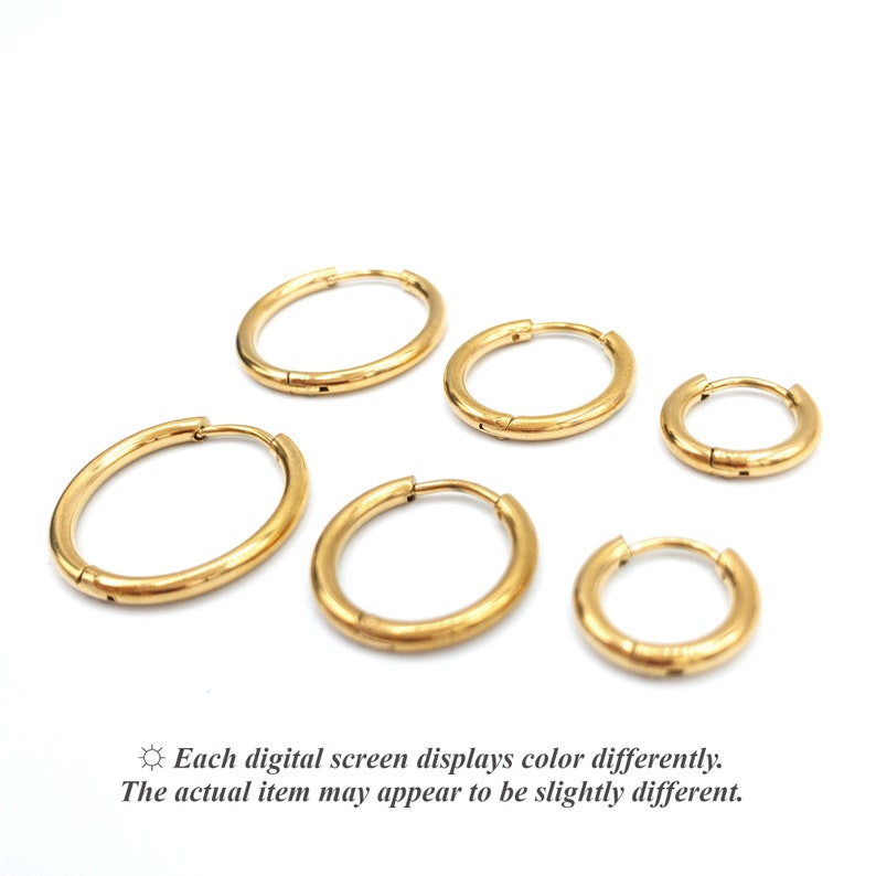 Huggie Hoop One-Touch Hypoallergenic Stainless Steel Earrings, Anti-tarnish 18K Gold PVD Plating Hoop Earrings, Comfortable Sleeper Earrings image 3