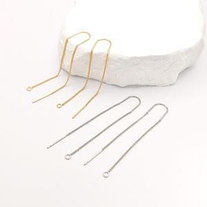 10/50pcs 18K Gold or Platinum Plated Earring Threaders • Lead Free Brass Long Chain Ear Thread with Loop • DIY Dangle Jewelry Making Finding