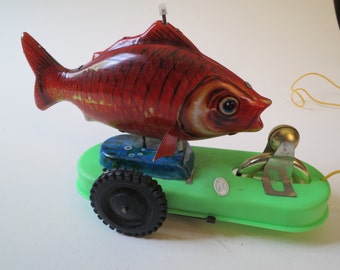 Vintage Tin Litho Fish Pull Toy