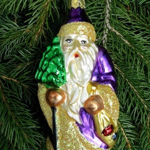 Vintage Glas Weihnachtsmann mit Baum und Tasche von Inge-Glas