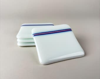 White Coasters with Trans Flag accent (set of 4)