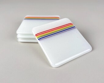White Coasters with Rainbow Accent (set of 4)