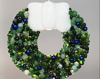 3.5" Fused Glass Wreath with White Bow — Suncatcher/Keepsake Ornament