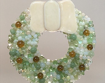 3.5" Fused Glass Wreath with Marzipan Bow — Suncatcher/Keepsake Ornament