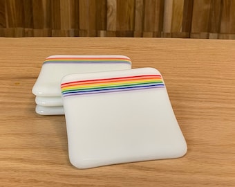 White Coasters with Rainbow Accent (set of 4)