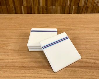 White Coasters with Trans Flag accent (set of 4)