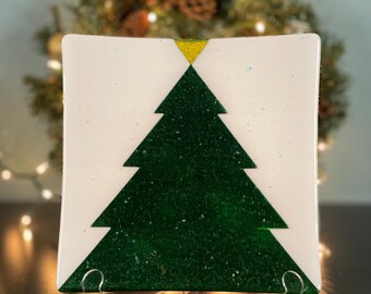 Aventurine Green Christmas Tree Dish – Dichroic Sparkling Snow
