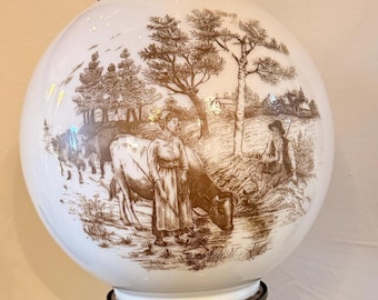 Antique “Gone with the Wind” Style Converted Oil Lamp with 2 Pastoral Scenes