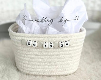 PERSONALIZED Bead Wedding Bride Gift Basket • Customize Bridesmaid Rope Name Custom Monogram Teacher Toy School Storage Basket Cotton Woven