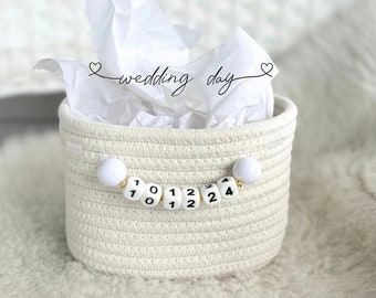 PERSONALIZED Bead Wedding Bride Gift Basket • Customize Bridesmaid Rope Name Custom Monogram Teacher Toy School Storage Basket Cotton Woven