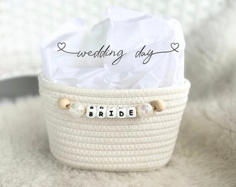 PERSONALIZED Bead Wedding Bride Gift Basket • Customize Bridesmaid Rope Name Custom Monogram Teacher Toy School Storage Basket Cotton Woven