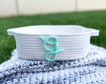 PERSONALIZED Initial Baby Shower Gift Basket • Customized Rope Letter Custom Monogram Baby Gender Reveal Toy Basket Storage Name Knit