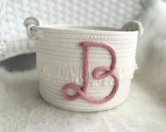 PERSONALIZED Initial Baby Shower Gift Basket • Customize Rope Name Custom Monogram Baby Gift Basket Toy Name Basket Storage Basket Gift