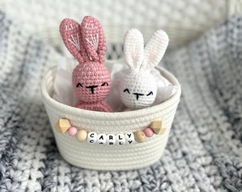 PERSONALIZED Bead Name Gift Basket • Customize Rope Name Custom Monogram Teacher Baby Toy School Storage Basket Cotton Woven