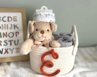 PERSONALIZED Initial Baby Shower Gift Basket • Customize Rope Name Custom Monogram Gift Basket Toy Basket Storage Basket Gift Initial