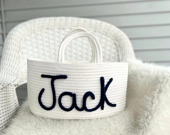 PERSONALIZED Baby Shower Gift Caddy • Rope Name Custom Monogram Gift Basket Baby Gift Basket Name Storage Gift Organizer Nursery Portable