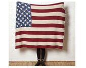 Eco Vintage Style American Flag Throw- In2Green Luxury Blanket, Recycled Cotton Blend, Knit in the USA