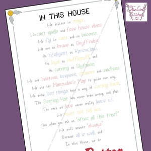 In This House Wizard themed Cross Stitch - PDF pattern - INSTANT DOWNLOAD