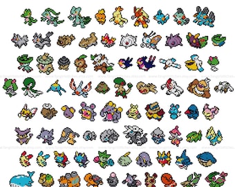 Pokemon parody Generation III (third, 3rd) cross stitch pattern featuring 141 pokemon - PDF Pattern