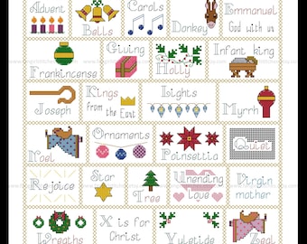 Christmas Alphabet Cross Stitch Sampler - PDF Pattern - INSTANT Download