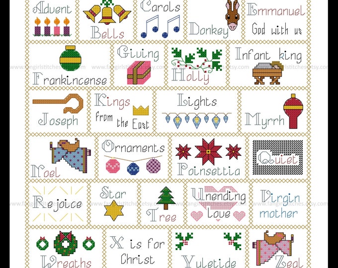 Christmas Alphabet Cross Stitch Sampler - PDF Pattern - INSTANT Download