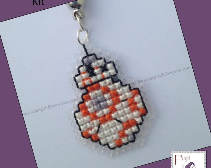 Star Wars inspired BB8 BB-8 cross stitch keyring KIT - all you need to make your own