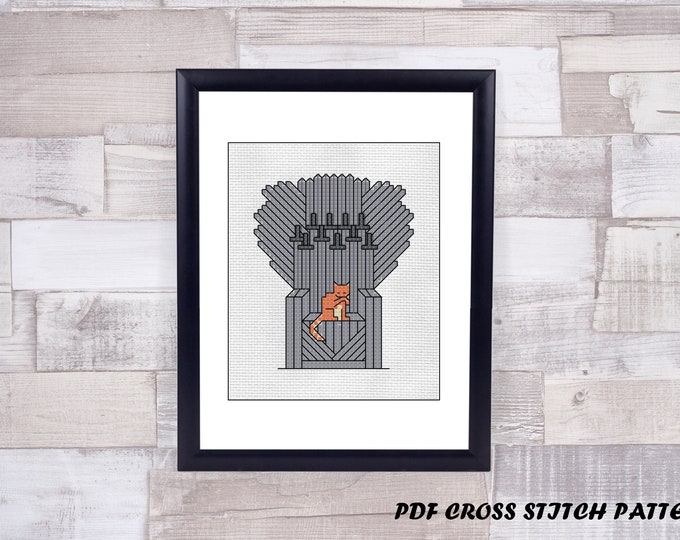 Cat and the Iron Throne counted cross stitch pattern - PDF Pattern - INSTANT DOWNLOAD