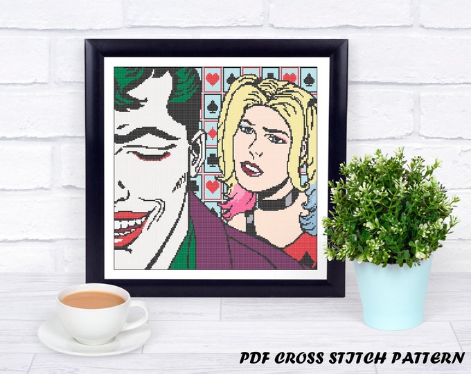 Unofficial Harley Quinn and the Joker Counted Cross Stitch - Iconic Pop Art Imagery - PDF Pattern - INSTANT DOWNLOAD