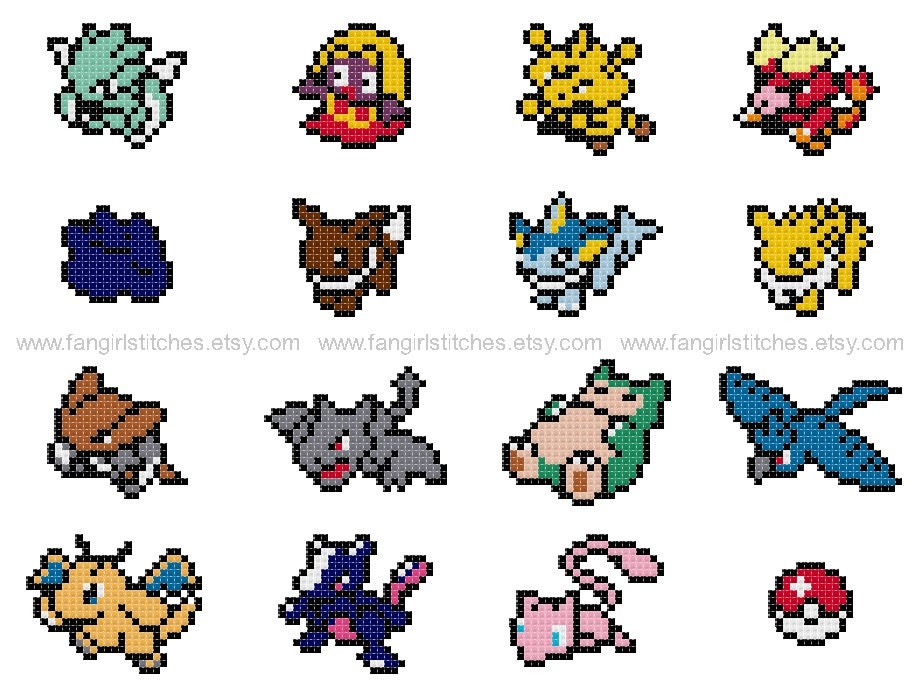 Classic Pokemon Red and Blue Sprites All 151 First Generation Pokemon Cross  Stitch Pattern PDF Digital Download 