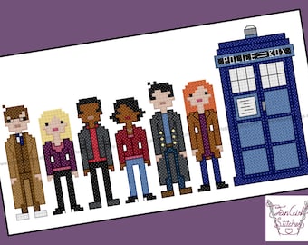 Tenth Doctor with Companions themed Cross Stitch - PDF pattern - INSTANT DOWNLOAD