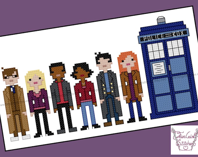 Tenth Doctor with Companions themed Cross Stitch - PDF pattern - INSTANT DOWNLOAD