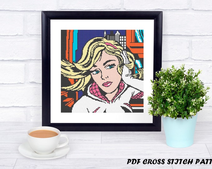 Unofficial Spider-Gwen Counted Cross Stitch - Iconic Pop Art Imagery - PDF Pattern - INSTANT DOWNLOAD