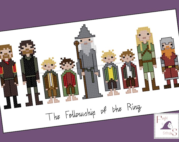 Lord Of The Ring inspired Fellowship of the Ring cross stitch - PDF Pattern - Instant Download