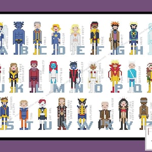 Superhero Comic Book Alphabet Cross Stitch Pattern - X-Men Inspired PDF Pattern - INSTANT Download