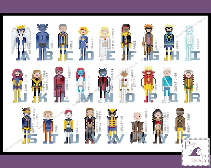 Superhero Comic Book Alphabet Cross Stitch Pattern - X-Men Inspired PDF Pattern - INSTANT Download