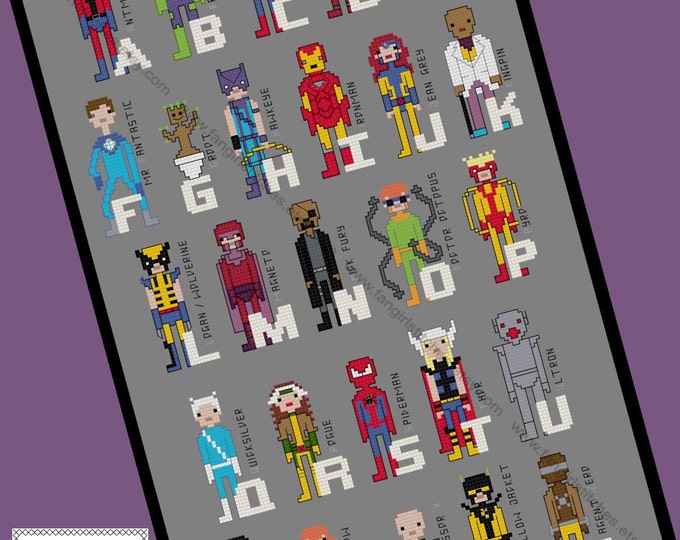 Superhero Comic Book Alphabet Cross Stitch Pattern - Marvel Inspired PDF Pattern - INSTANT Download