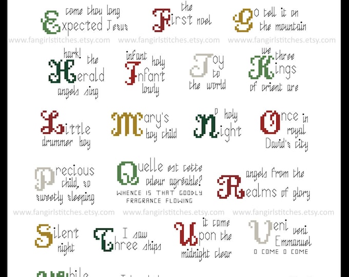 Christmas Carol Alphabet ABC cross stitch pattern - PDF pattern - INSTANT Download