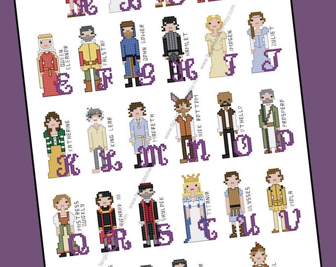 Shakespeare Themed Cross Stitch Alphabet - PDF Pattern - INSTANT DOWNLOAD