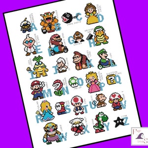 Mario Brothers inspired Character Alphabet cross stitch pattern - INSTANT DOWNLOAD PDF