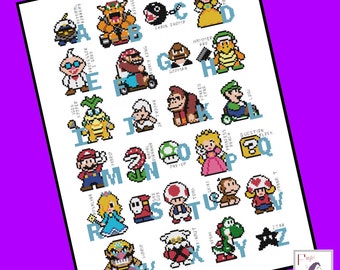 Mario Brothers inspired Character Alphabet cross stitch pattern - INSTANT DOWNLOAD PDF