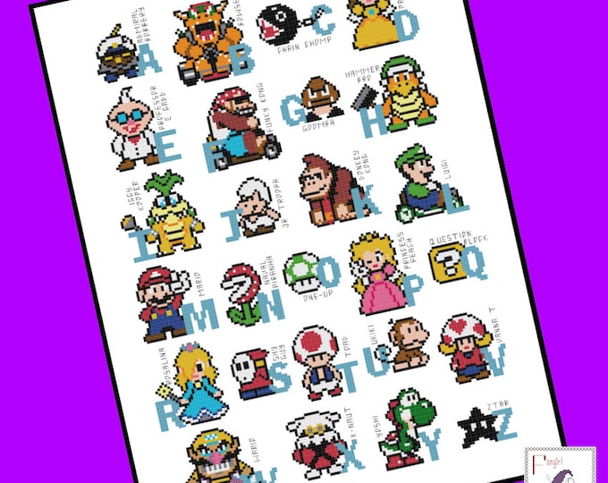 Mario Brothers inspired Character Alphabet cross stitch pattern - INSTANT DOWNLOAD PDF