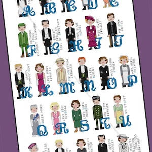 Downton Abbey inspired Character Alphabet Cross Stitch pattern - PDF Pattern - INSTANT DOWNLOAD