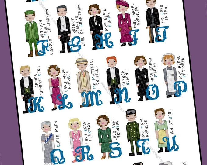 Downton Abbey inspired Character Alphabet Cross Stitch pattern - PDF Pattern - INSTANT DOWNLOAD